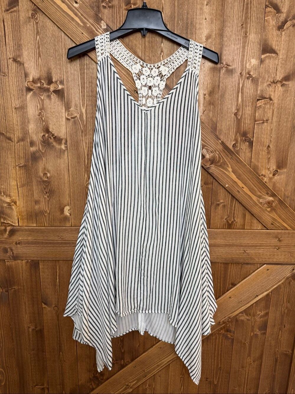 Goa Beachwear by Japna Women’s XL Striped Crochet Sharkbite Tunic Top Boho (9140